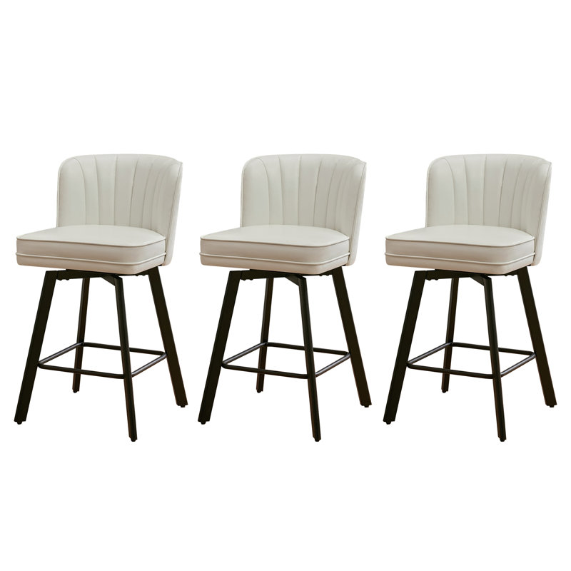 Tabourets de bar pivotants de 26 po à hauteur de comptoir avec dossier, tabourets d'îlot de cuisine avec dossier en coquille capitonné, siège rembourré et pieds en métal avec repose-pieds