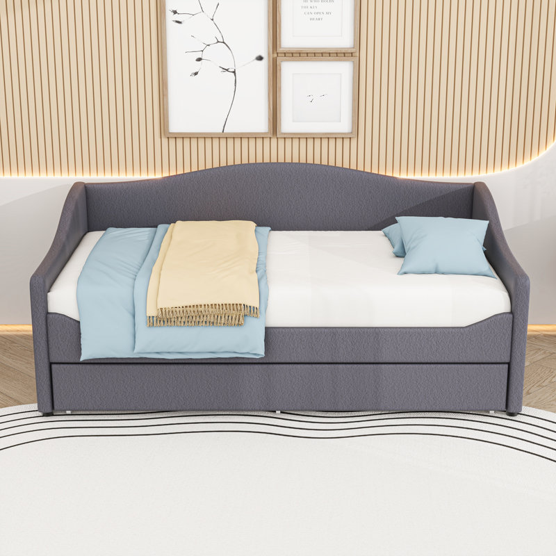Upholstered Daybed with Trundle and LED Lights, Gray, Twin