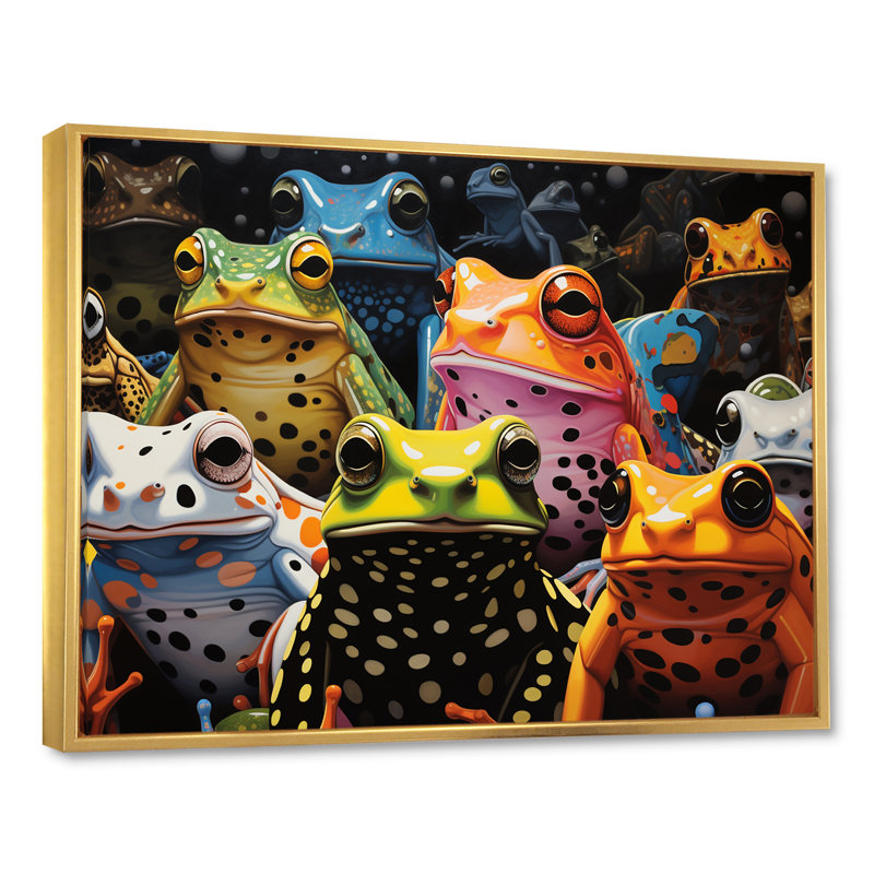 Multicolore grenouilles Pop Art, Cadre flottant doré, H 12 po x l 20 po x P 1 po