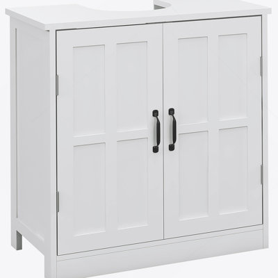 Durable White Bathroom Sink Cabinet with Adjustable Shelf, Perfect for Humid Environments and Customizable Vanity Base.