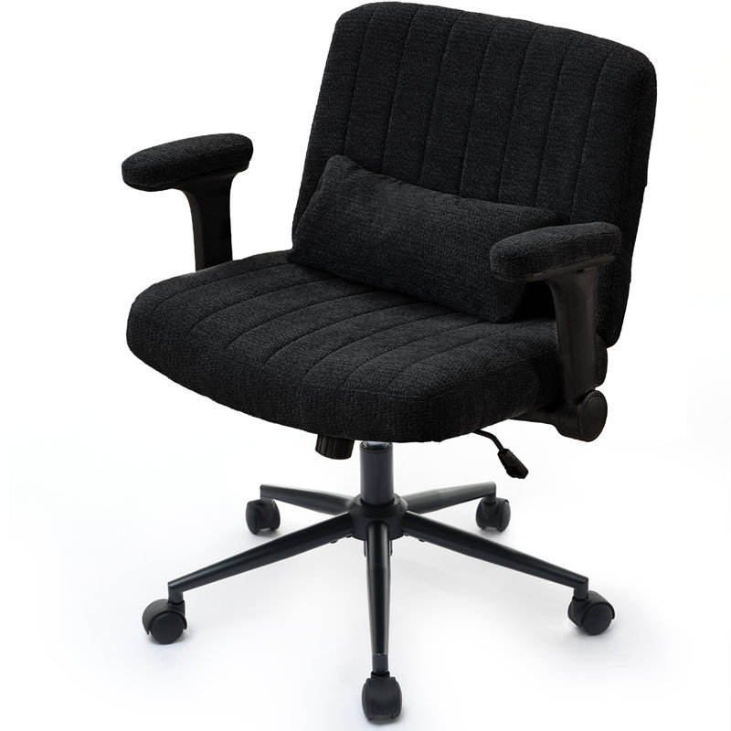 Criss Cross Swivel Office Desk Chair With Flip-Up Armrests And Lumbar Pillow, Black