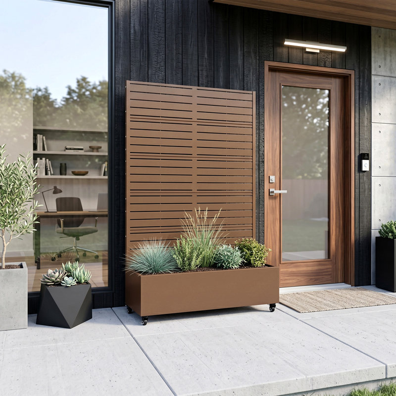 Eulau Metal Planter Box with Wheels, Brown, 72" H x 47" W x 16" D