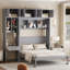 Lit escamotable mural peu encombrant avec bureau, armoires supérieures et tablettes de rangement pour petits appartements-1927941899-1934278269