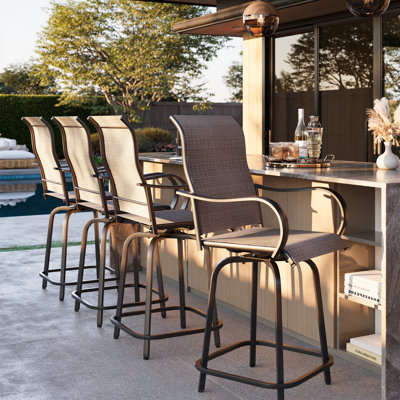 All-Weather PVC-Coated Polyester Swivel Patio Bar Height Stools by Lark Manor