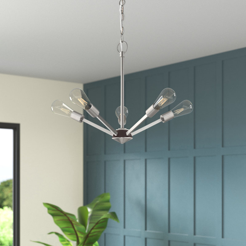 Lustre sphérique spoutnik à 5 lumières Adriano, Nickel brossé