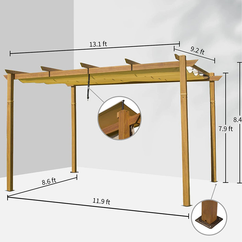 Pergola rétractable avec auvent. Pavillon de jardin en aluminium pour le divertissement. 13 pi x 9 pi, 98 lb Et résistant à la décoloration. Idéal pour patio, cour arrière, terrasse, auvent de jardin et cadre - Barbecue, fête, mariage, plein air