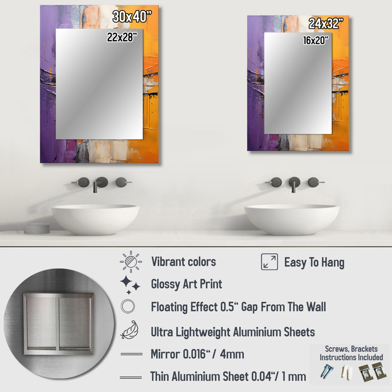 Collage Impressions IV - Abstract Collages Mirror, Modern Decorative Wall Mirror, Printed Metal Art, 40" x 30"