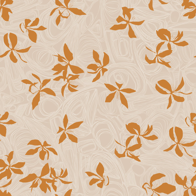 Rouleau de papier peint flottant L 33 pi x l 20,5 po Susan Hable, Orange/Crème