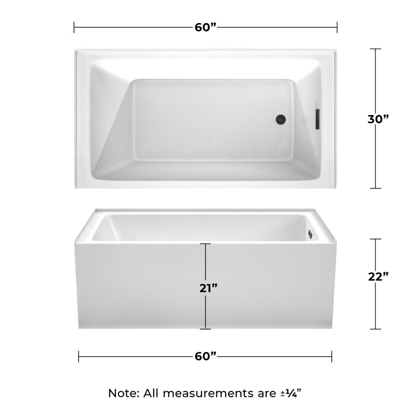 Grayley 60'' x 32'' Soaking Acrylic Bathtub, Right-Hand Drain, White/Matte Black