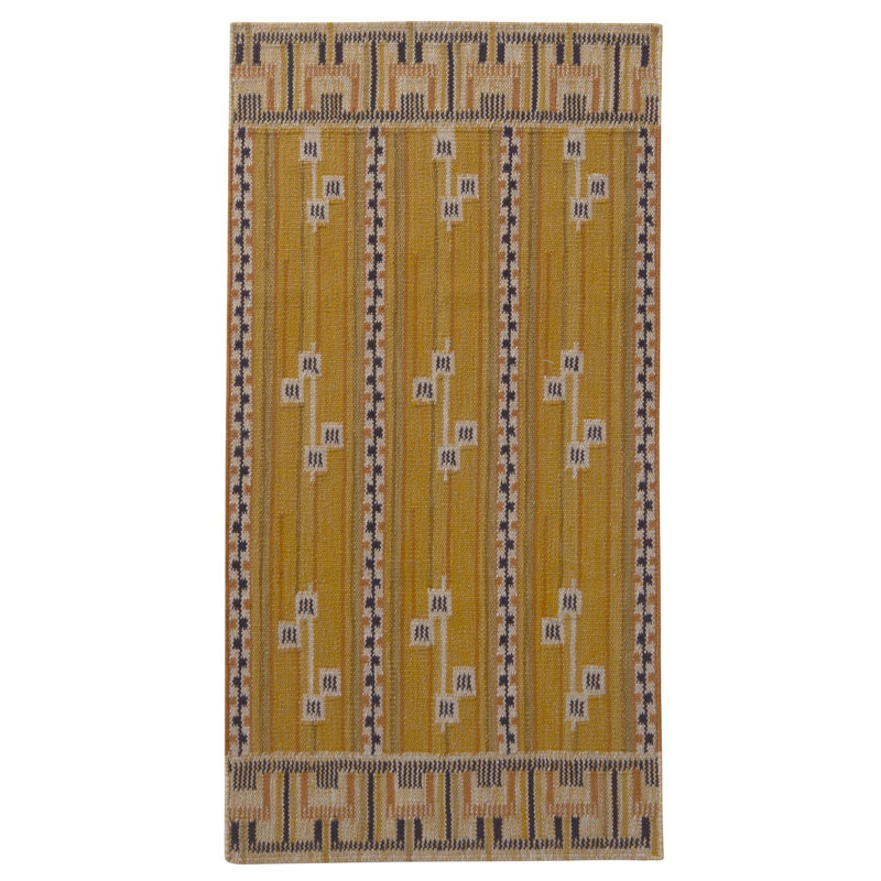Rug & Kilim’S Scandinavian Style Striped Yellow And Black Wool Kilim Runner, Rectangle 12' x 15'