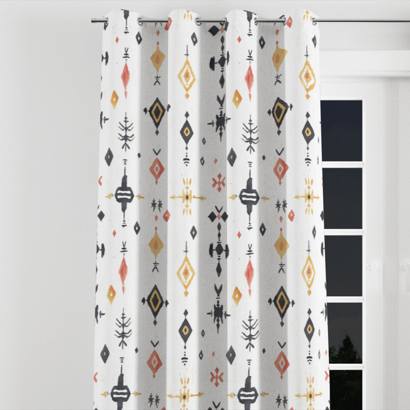 Boho Curtain panels - Blue Nomad Spirit Grommet Curtain - 1 Panel, 52" W x 95" L, Silver Grommets