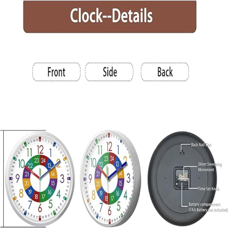 XFM Learning Clock Battery Operated Plastic Small Wall Clock 8 Inch Silent Colorful Clock For Classroom Telling Time Teaching Clock For Kids Analog Clock For Kids Learning