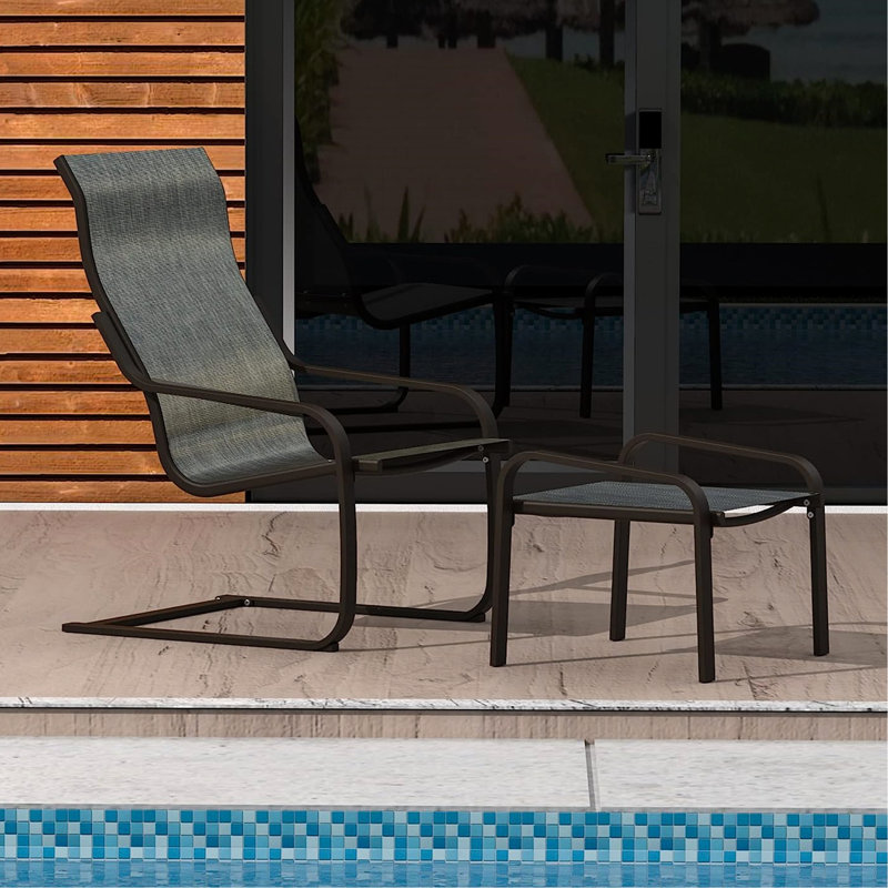 Outdoor Patio Bistro Including C Spring Chair And - Metal Construction For Porch, Lawn, Deck Quick Dry Textile, Breathable Fabric Mesh, Non-Slip Legs, Comfortable Armrest All-Weather Motion. Metal,