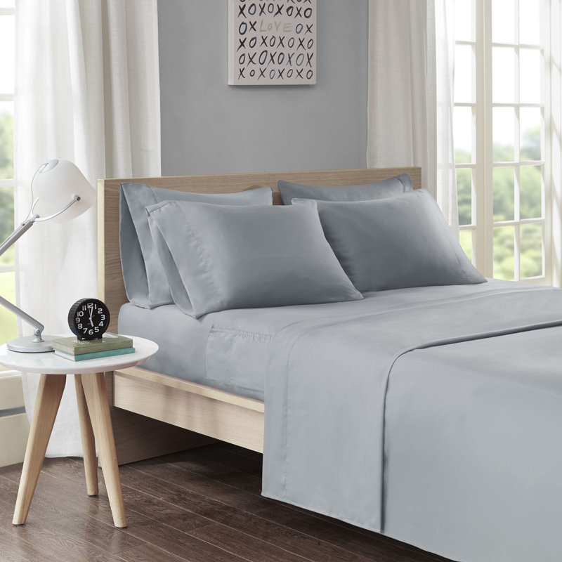  Ensemble de draps en microfibre avec poches latérales, Ensemble de draps pour taille de lit simple avec d, Gris