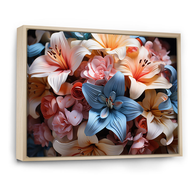 «Colorful Lilies Field Vibrant I», reproduction d'art sur toile, H 16 po x l 32 po x P 1 po, Cadre naturel flottant