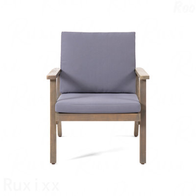 Ensemble 2 pièces de fauteuil club d'extérieur en bois d'acacia avec coussins