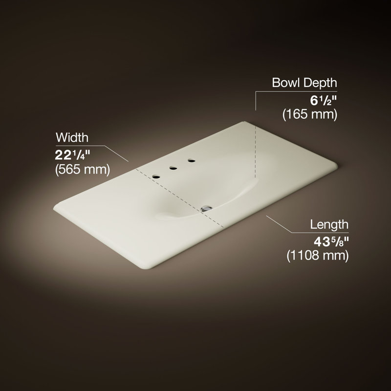 Iron Impressions 44" Single Bathroom Vanity Top, Biscuit, 8" Centers