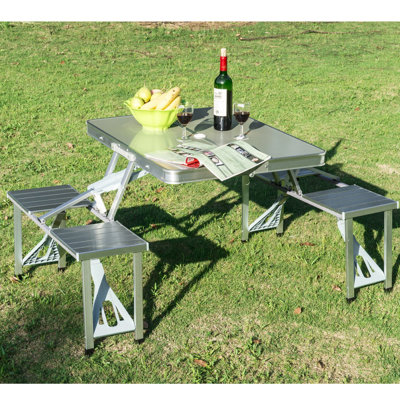 Rectangular Metal Folding Outdoor Camping Table With Umbrella Hole , cm W cm D