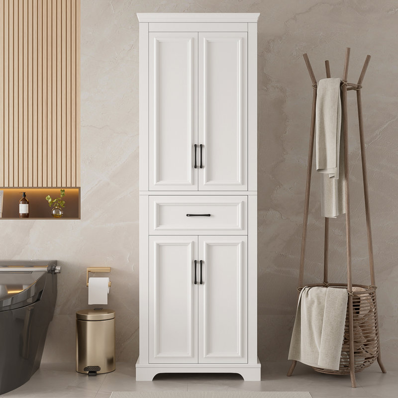 Freestanding Bathroom Storage Linen Cabinet, White