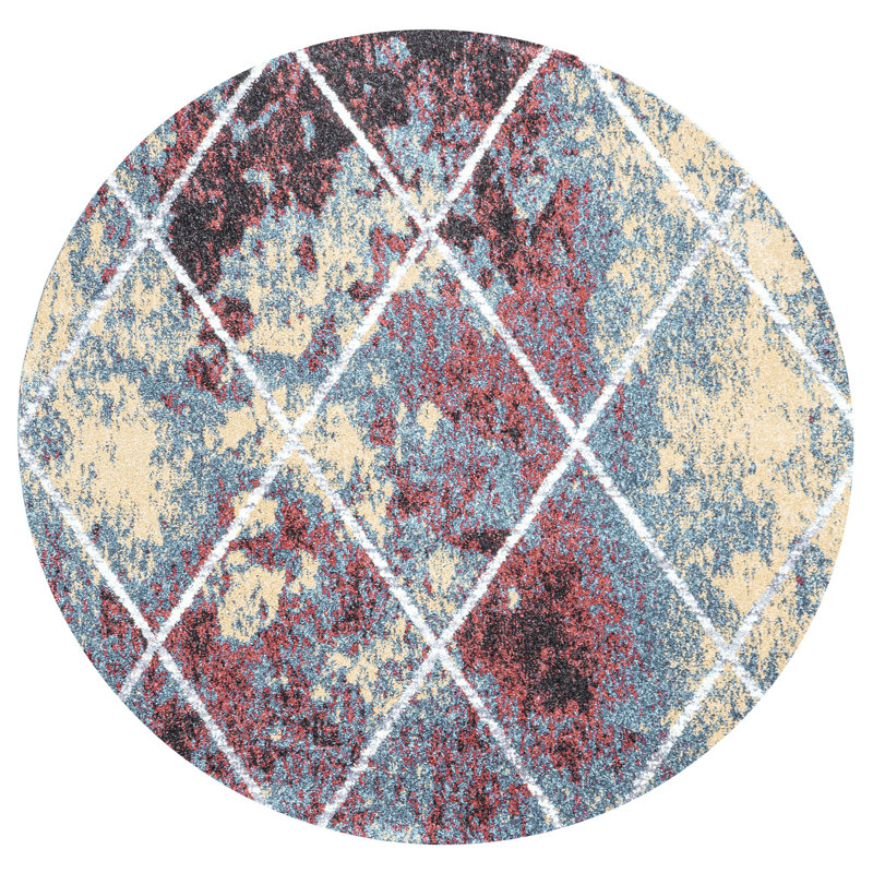 Lüders Minimalist Diamond Trellis Multi/White Rug, Round 5'3"