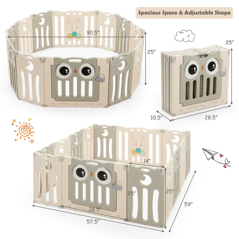 Barrière de sécurité pliable pour 14 enfants, Beige