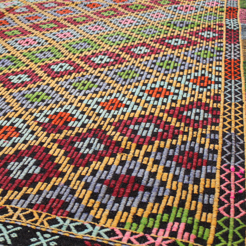 Tapis unique en laine noué à la main de style années 2000 de 6 pi 11 po x 9 pi 10 po vert / bleu / rouge Jijim