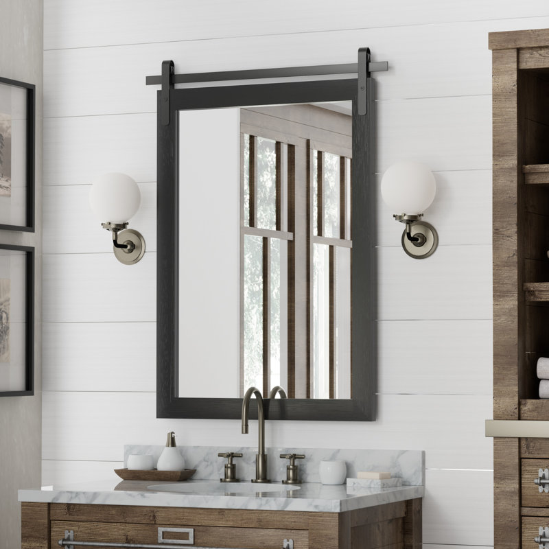 Rectangle Solid Wood Modern Farmhouse Accent Mirror  Flat Wall Mirror, Black, 36" x 24"