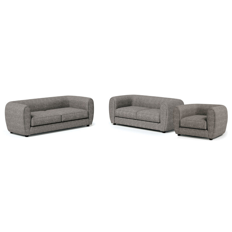 Ensemble de salon Celal, Gris, 3 pièces: chaise, causeuse, canapé