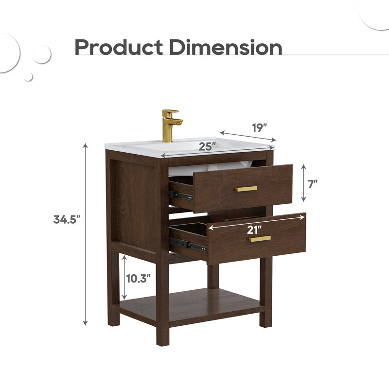 Meuble-lavabo autoportant avec rangement intelligent et plateau en composite Ahart, 25"