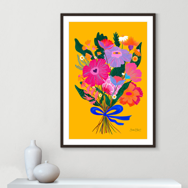 Imprimé éclectique de fleurs par Bloom, L 29,5 po x H 41,5 po, Imprimé mat, Noyer à grain ouvert