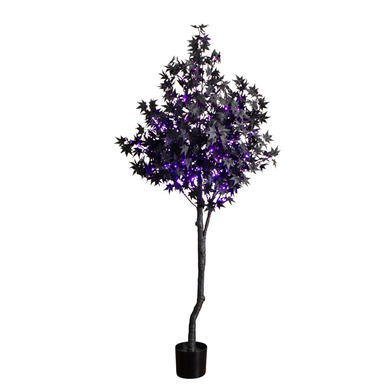 Arbre d'érable artificiel pré-éclairé avec 240 lumières DEL orange et mauves, H 72 po x l 36 po x P 36 po