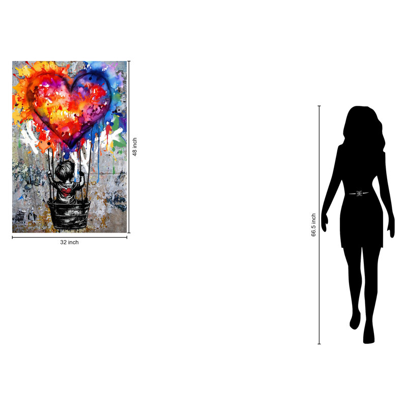 «Fly with Love», art mural sur toile - 32 po x 48 po