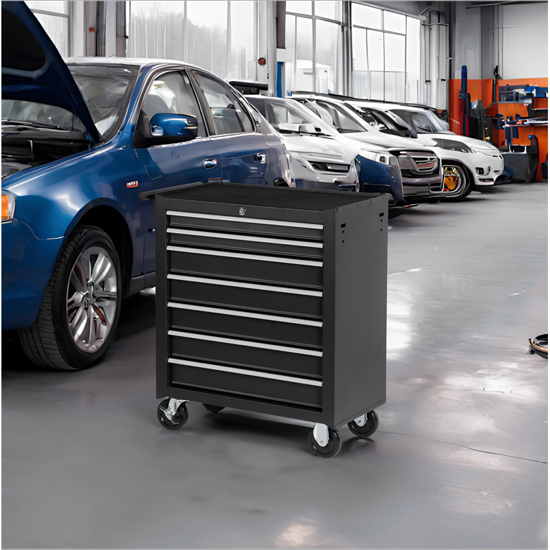 Coffre à outils roulant avec boîte à outils à 7 tiroirs avec roues Armoire de rangement multifonctionnelle pour outils, garage, entrepôt, atelier