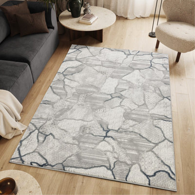 Tapis style art décontracté, contemporain et moderne de 7 pi 10 po X 6 tailles, et gris, motifs abstraits, fait à la machine, envers 100% jute, teinture pour tapis de rangement, avec patios extérieurs