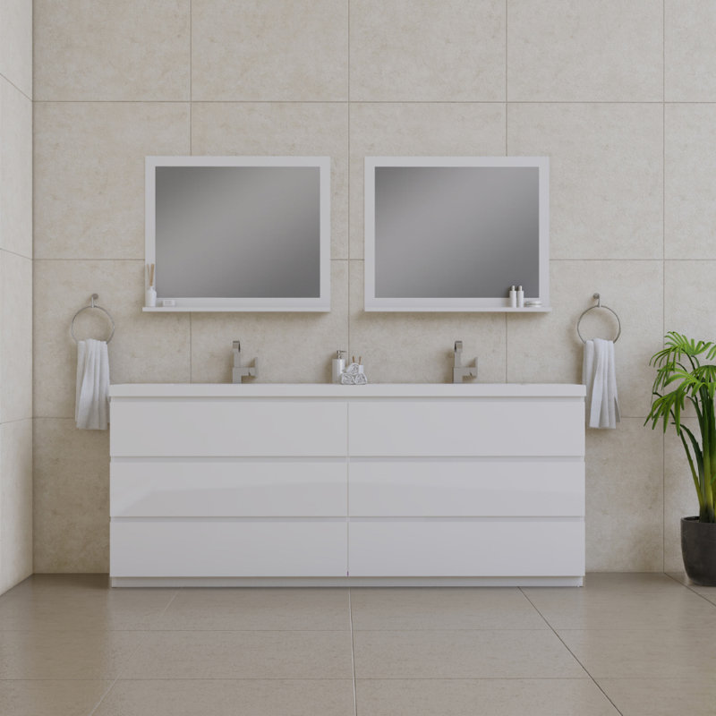 Arjina 84'' Double Bathroom Vanity with Solid Surface Top, White