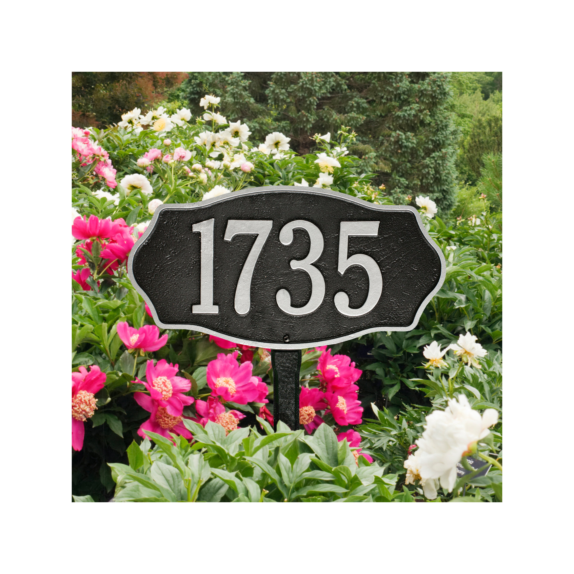 Hampshire 1-Line Lawn Address Sign, Yes, Black/Silver