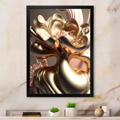 Fleurs glamour élégantes en or et taupe IV - reproduction sur toile