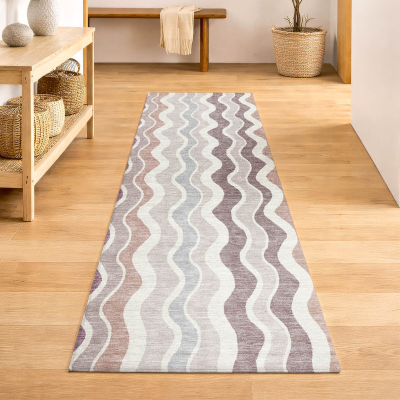 Premium Machine Washable Mayfield AMF2342 Stripes Rug, 2'3" x 7'6" Runner, Blush