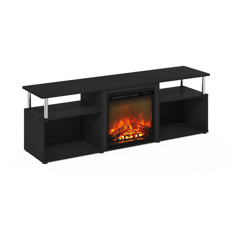 Nottoway Unfinished TV Stand for TVs up to 70 with Fireplace Included, Black/Stainless Steel