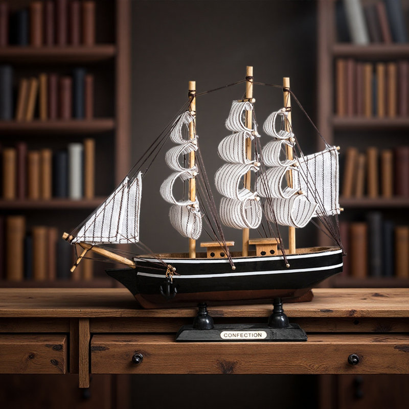 Maquette de bateau en bois, voilier et décor Mayflower, Noir