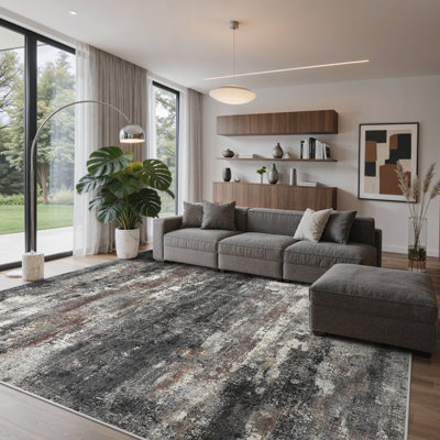 Pavelina Abstract Performance Dark Gray Machine Washable Area Rug