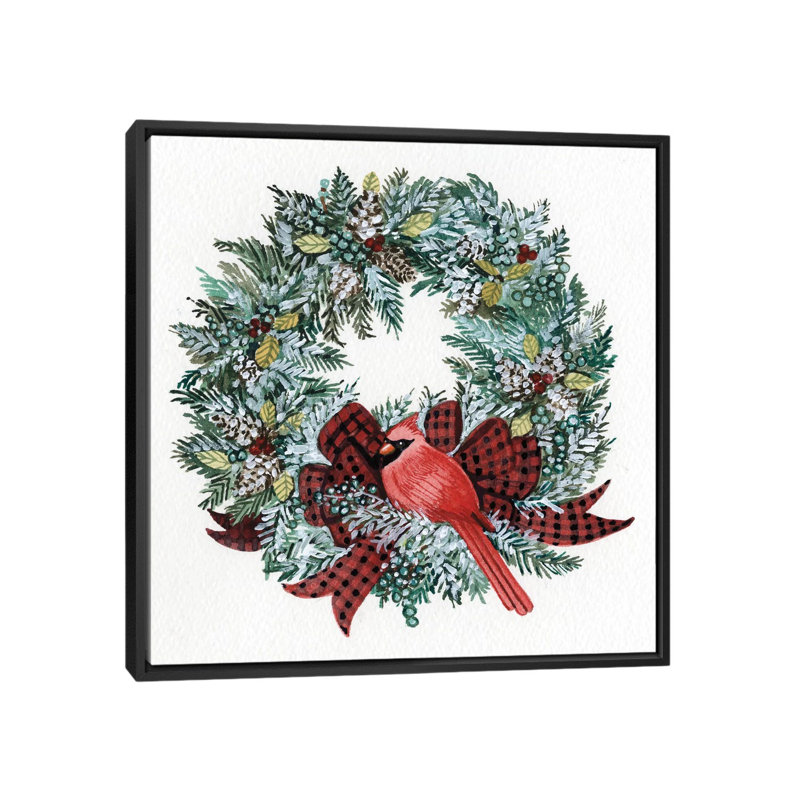 «Holiday Wreath I», reproduction sur toile tendue, H 18 po x l 18 po x P 1,5 po, Toile avec cadre noir, Pas de tapis