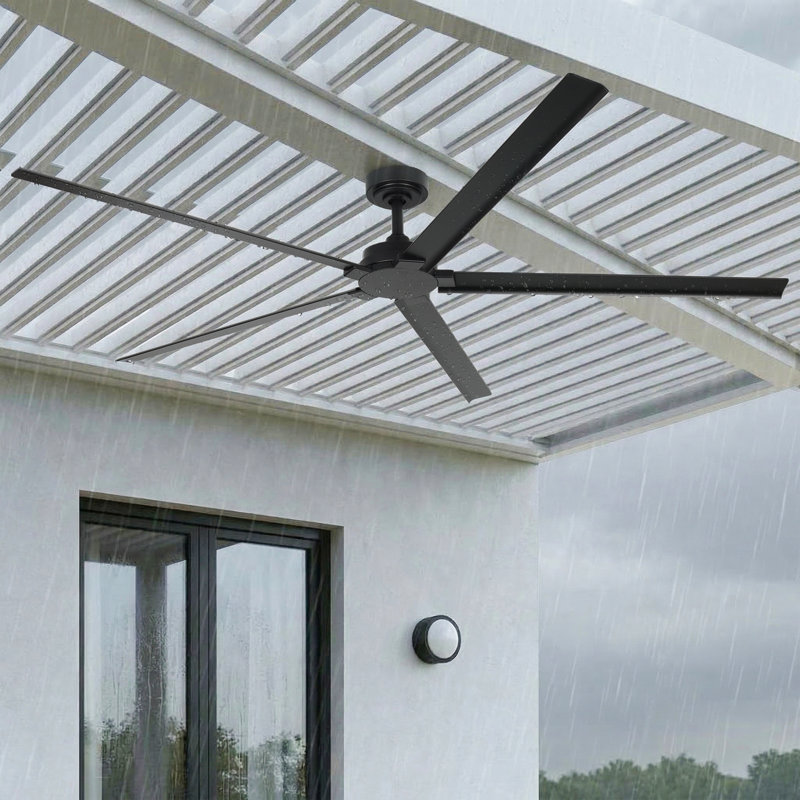 72" / 84" Full Aluminum Wet Rated Indoor Outdoor DC Motor Ceiling Fan with Remote Control, Modern Industrial Waterproof Large Ceiling Fan, 6-Speed Reversible Gazebo Ceiling Fan without Light