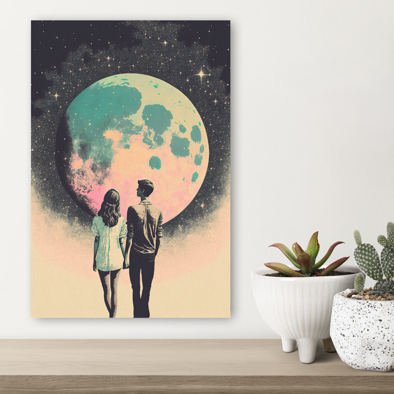 «Lunar Lovers 'Journey Dreamy Retro Romantic Landscape Nature, art mural, H 18 po x l 12 po