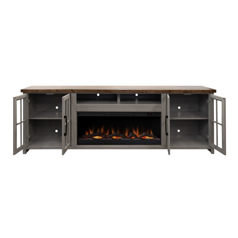 Brixham 97" Farmhouse Fireplace TV Stand for TVs up to 100", Gray/Whiskey