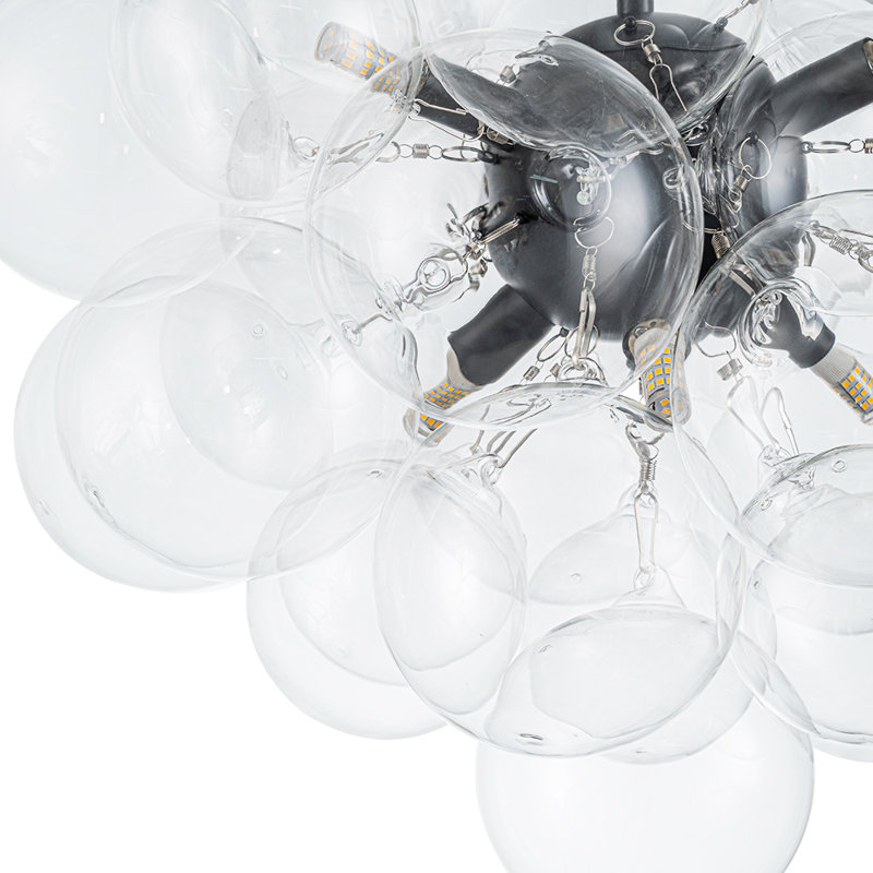 Lustre sphérique en verre sphérique 6 lumières Sputnik Design, Noir mat