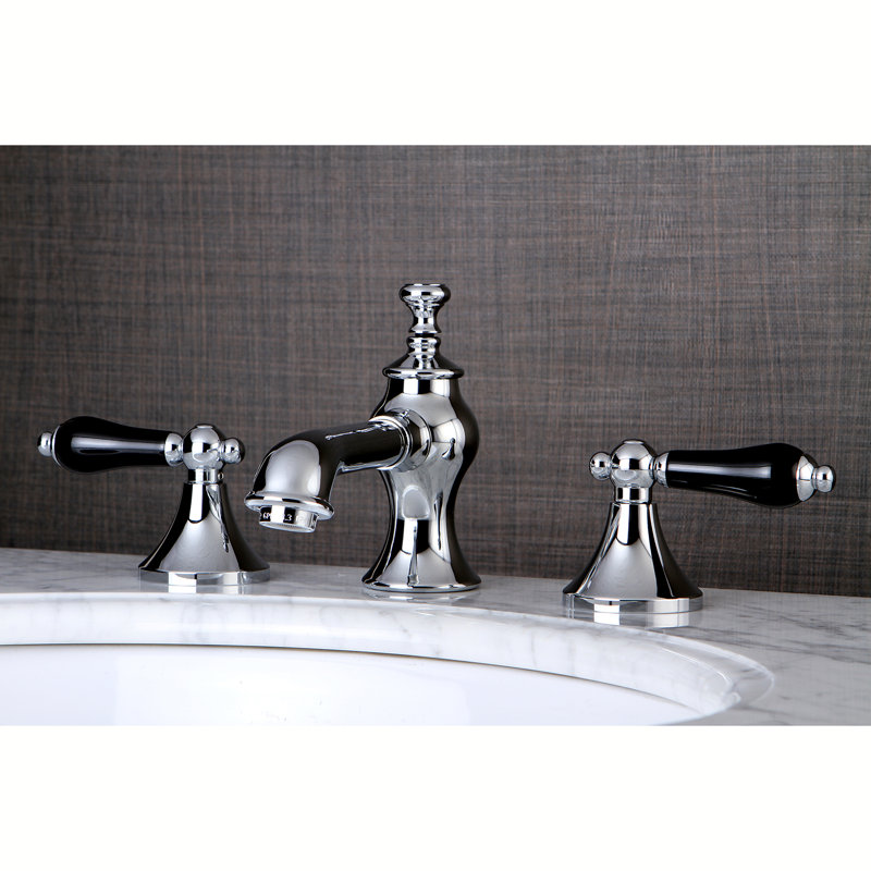 Kingston Brass Duchess Two-Handle 3-Hole Deck Mount Widespread Bathroom Faucet with Brass Pop-Up Drain, Chrome
