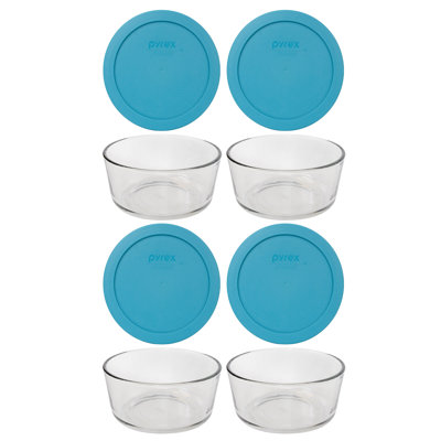 Pyrex (4) 4-Cup Glass Bowls & (4) 4-Cup Lids