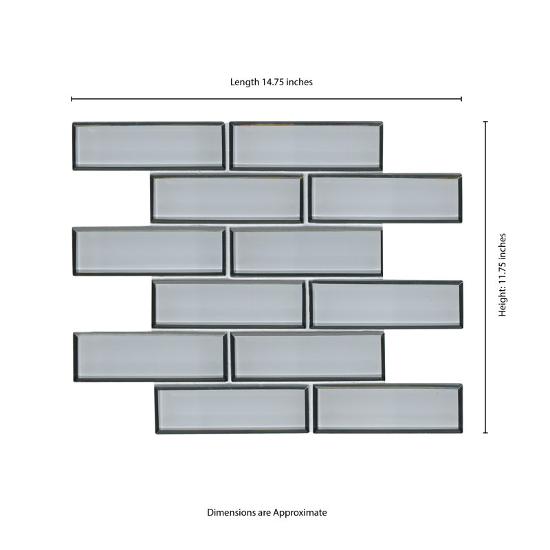 Subway 12 in. x 12 in. Glossy Glass Mosaic Wall Tile, Sage Edge
