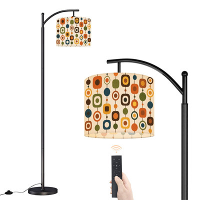 Arc Floor Lamp with Adjustable Lampshade Geometric Colorful Circles Standing Lamp 3 Color Temperatures Dimmable Tall Pole Lamp with Foot Switch for Bedroom
